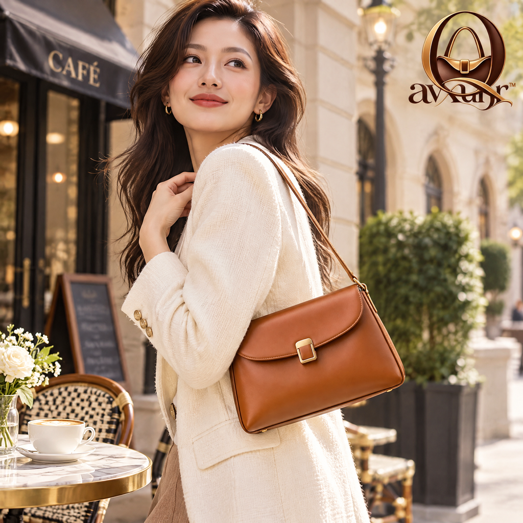𝑸𝒂𝒗𝒙𝒖𝒏𝒓™ Cognac Flap Shoulder Bag