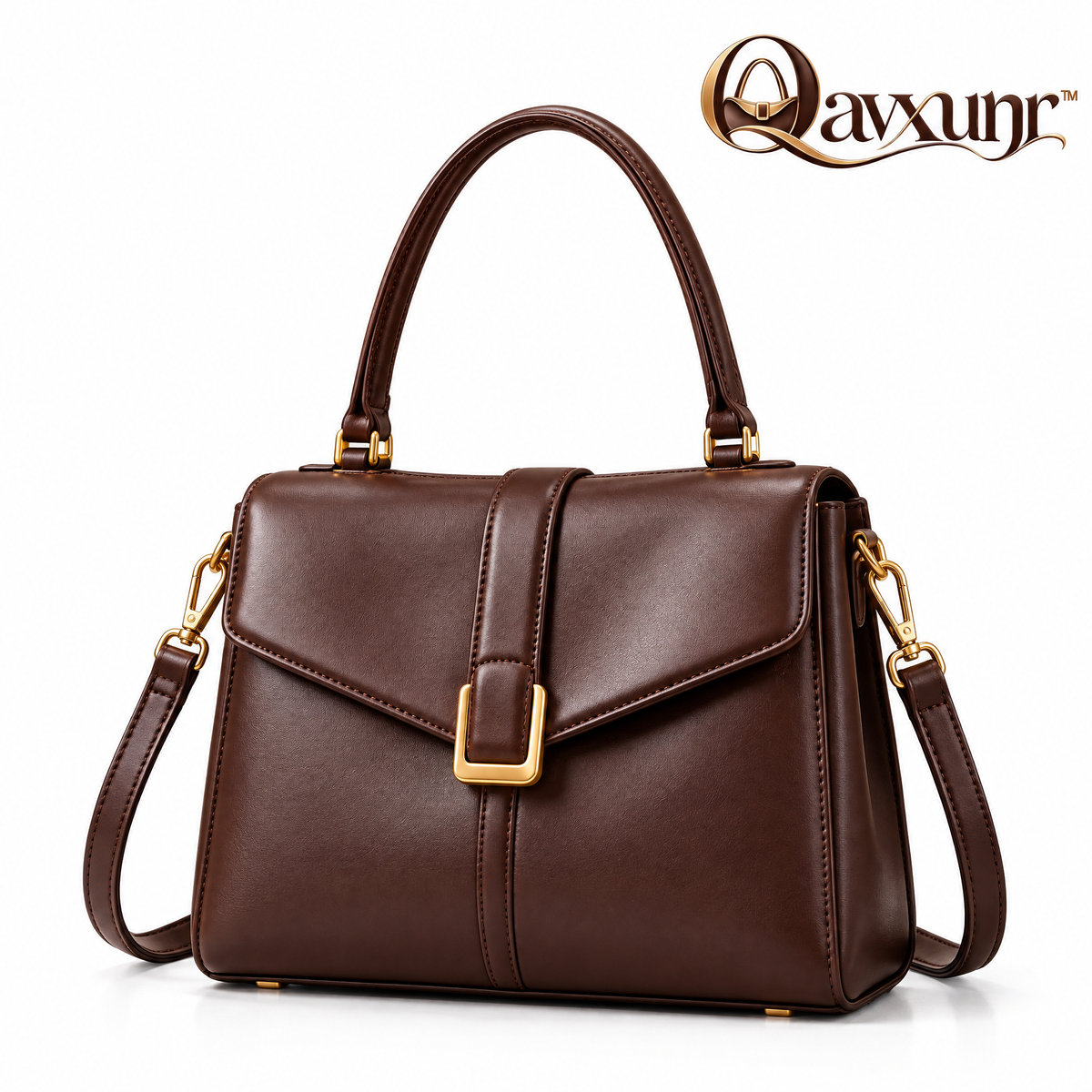 𝑸𝒂𝒗𝒙𝒖𝒏𝒓™ Brown Buckle-Flap Top-Handle Satchel