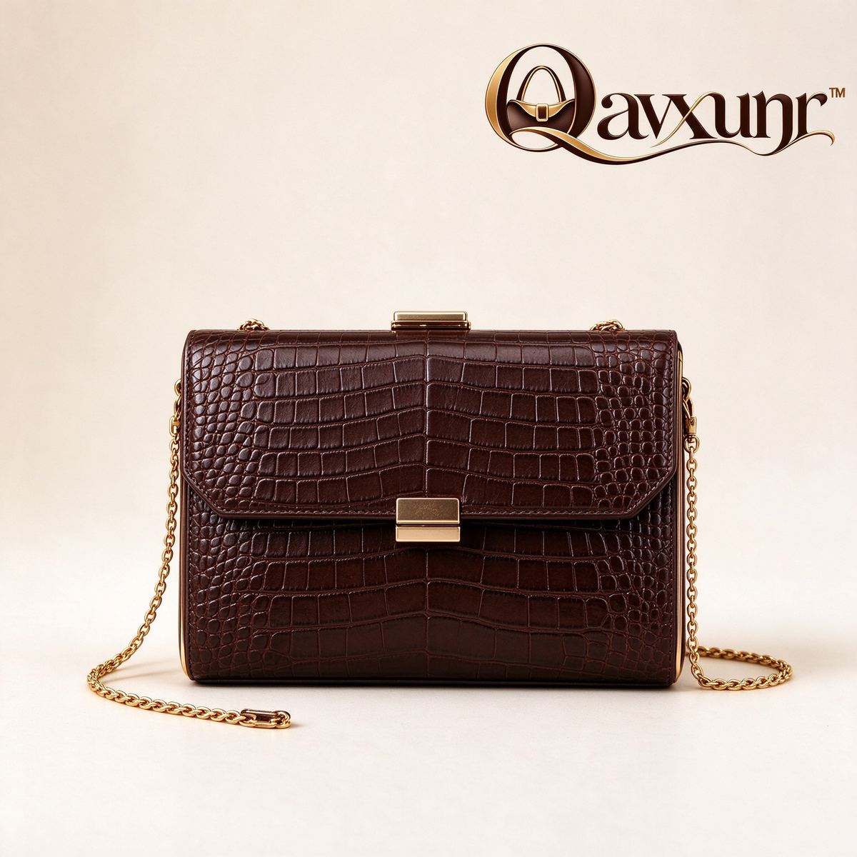 𝑸𝒂𝒗𝒙𝒖𝒏𝒓™ Croc-Embossed Chain Shoulder Bag