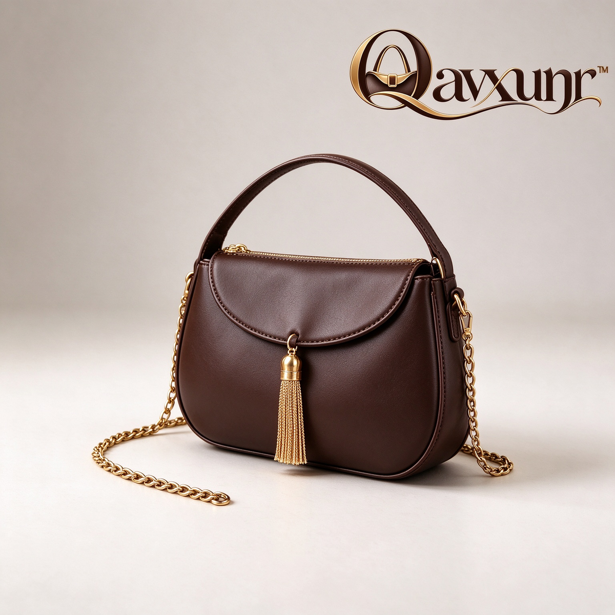 𝑸𝒂𝒗𝒙𝒖𝒏𝒓™ Brown Tassel Top-Handle Bag