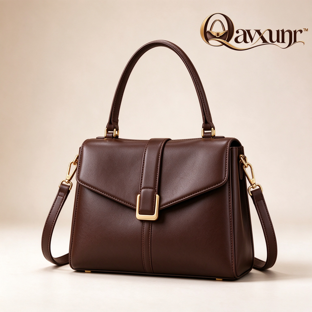 𝑸𝒂𝒗𝒙𝒖𝒏𝒓™ Brown Buckle-Flap Top-Handle Satchel