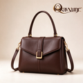 𝑸𝒂𝒗𝒙𝒖𝒏𝒓™ Brown Buckle-Flap Top-Handle Satchel
