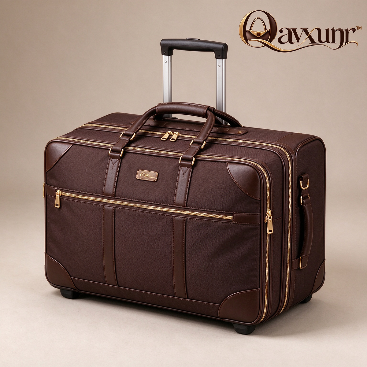 𝑸𝒂𝒗𝒙𝒖𝒏𝒓™ Brown Trolley Travel Bag