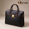 𝑸𝒂𝒗𝒙𝒖𝒏𝒓™ Black & Brown Lock-Clasp Briefcase