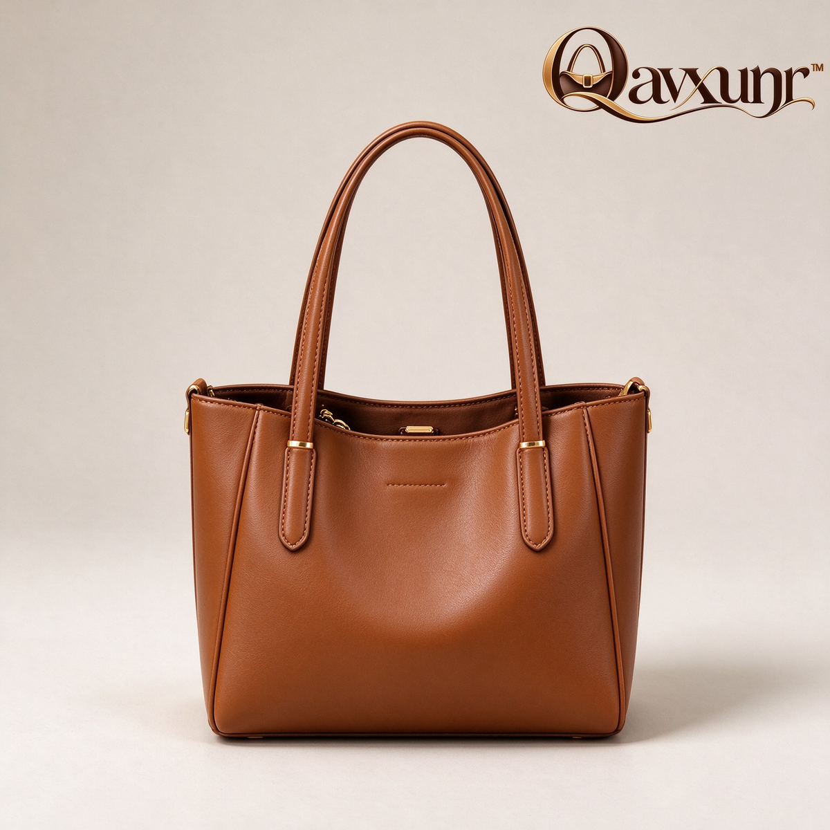 𝑸𝒂𝒗𝒙𝒖𝒏𝒓™ Cognac Faux Leather Everyday Tote