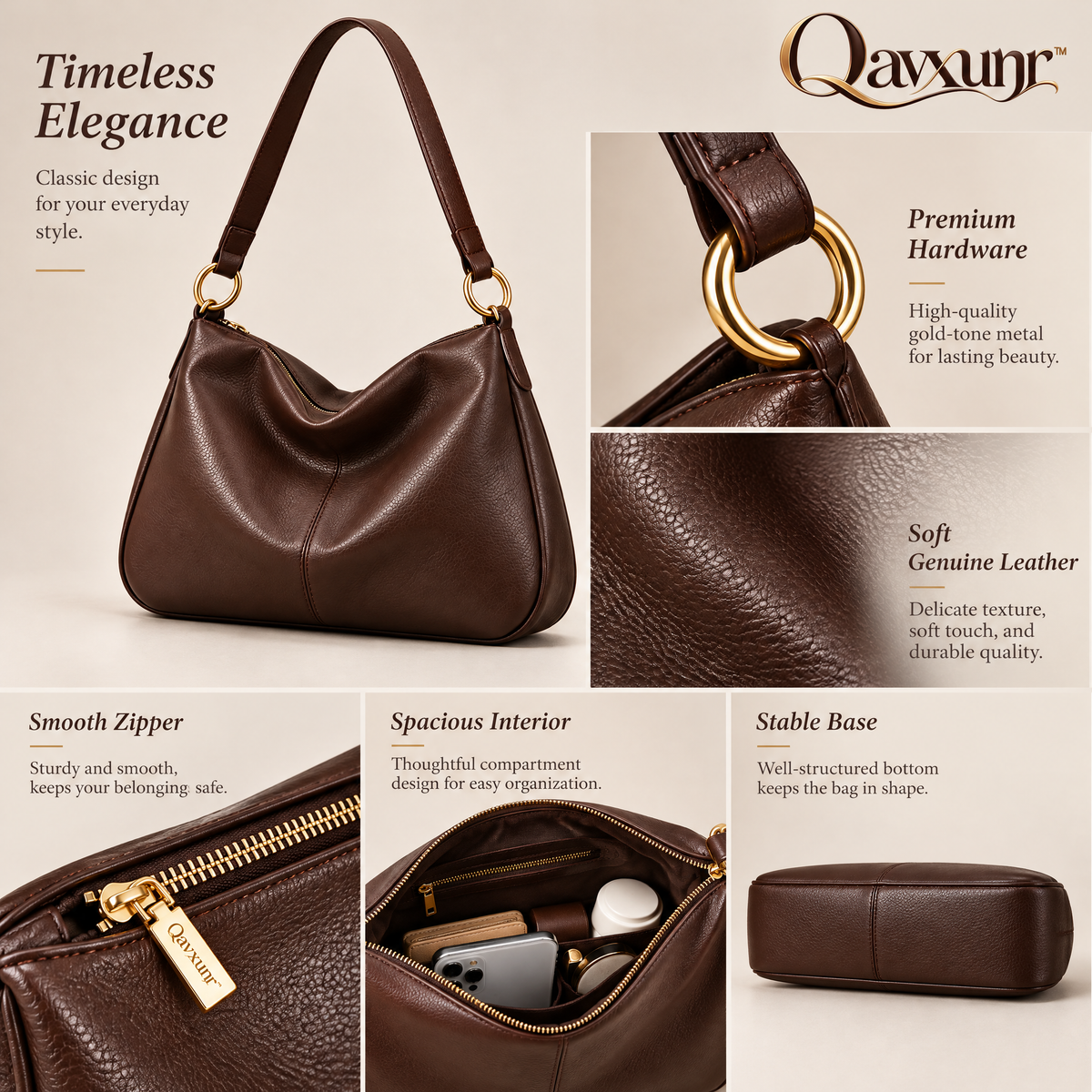 𝑸𝒂𝒗𝒙𝒖𝒏𝒓™ Espresso Slouchy Hobo Bag