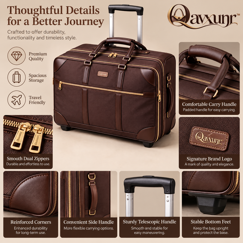 𝑸𝒂𝒗𝒙𝒖𝒏𝒓™ Brown Trolley Travel Bag