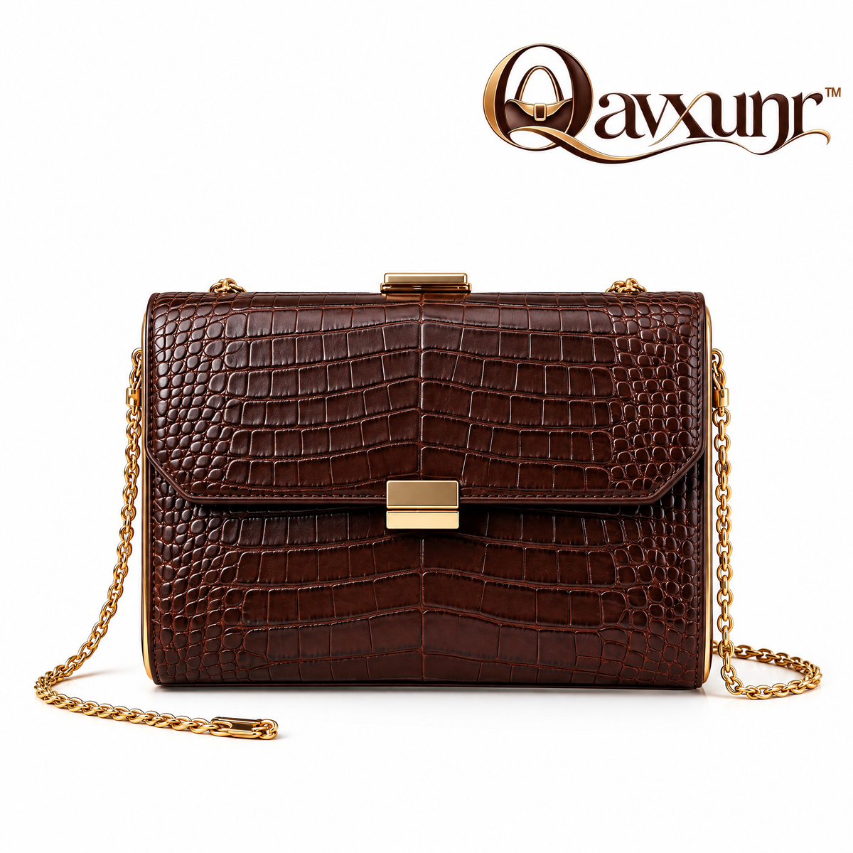 𝑸𝒂𝒗𝒙𝒖𝒏𝒓™ Croc-Embossed Chain Shoulder Bag