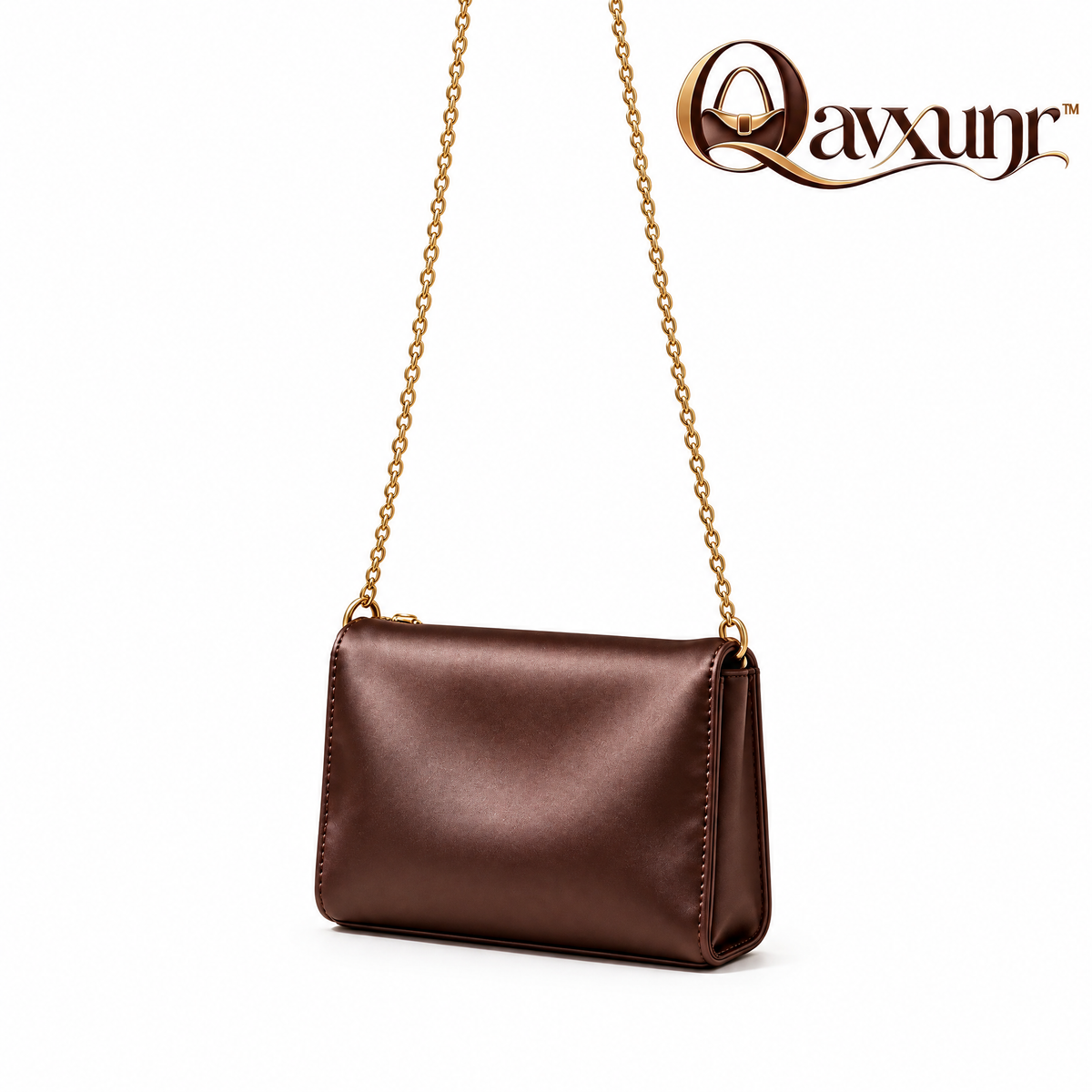 𝑸𝒂𝒗𝒙𝒖𝒏𝒓™ Brown Chain-Strap Flap Bag