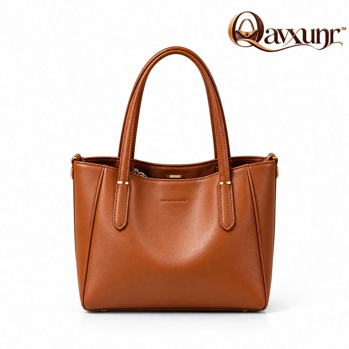 𝑸𝒂𝒗𝒙𝒖𝒏𝒓™ Cognac Faux Leather Everyday Tote