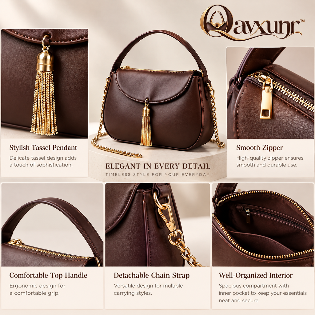 𝑸𝒂𝒗𝒙𝒖𝒏𝒓™ Brown Tassel Top-Handle Bag