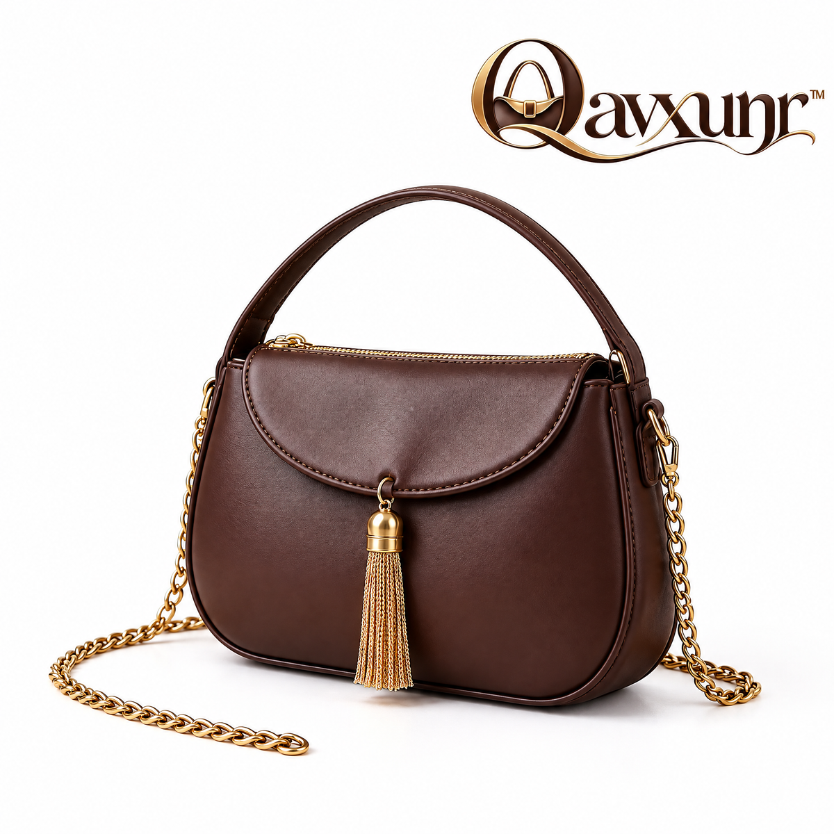 𝑸𝒂𝒗𝒙𝒖𝒏𝒓™ Brown Tassel Top-Handle Bag