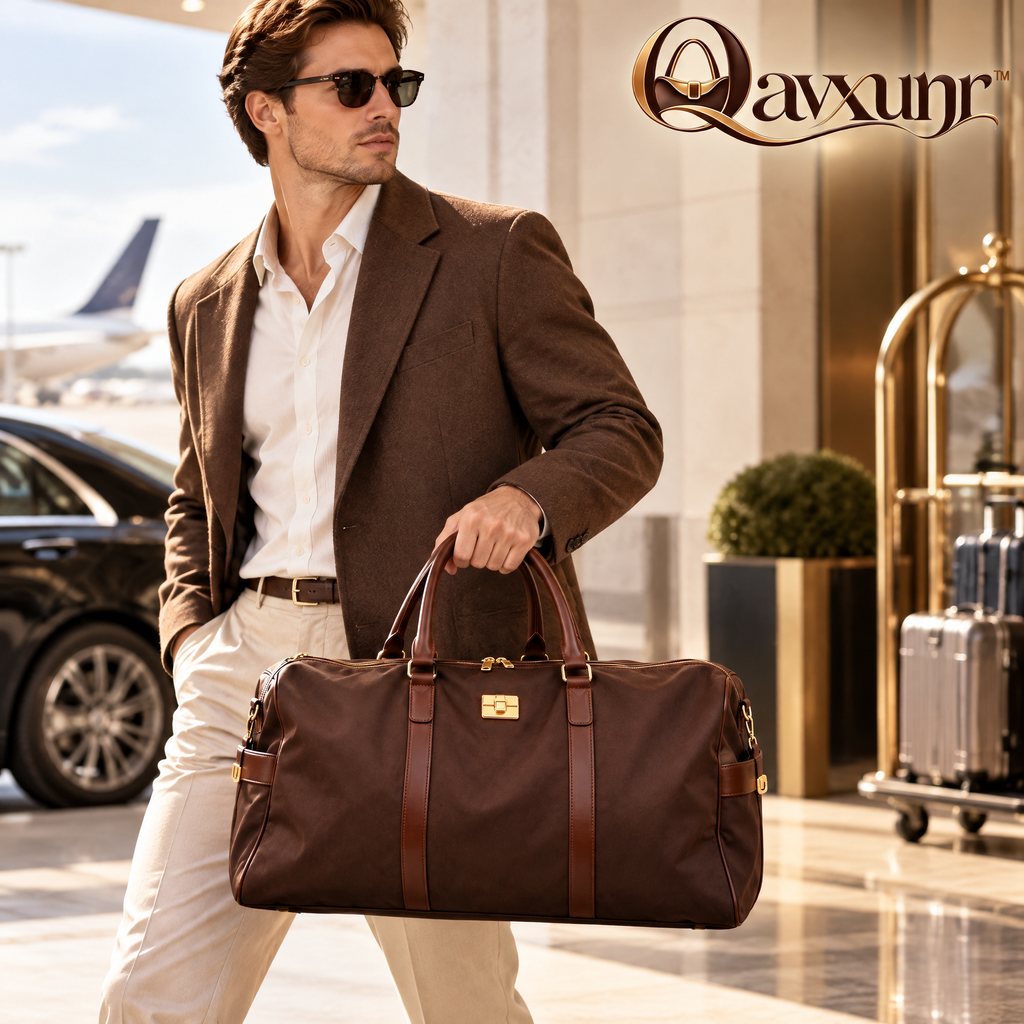 𝑸𝒂𝒗𝒙𝒖𝒏𝒓™ Brown Lock-Accent Weekender Bag