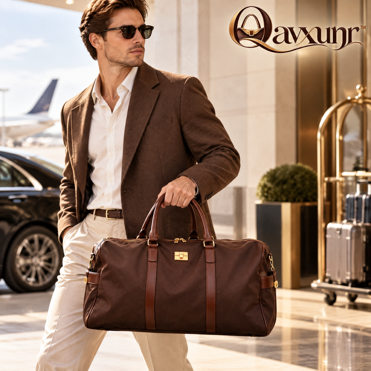 𝑸𝒂𝒗𝒙𝒖𝒏𝒓™ Brown Lock-Accent Weekender Bag