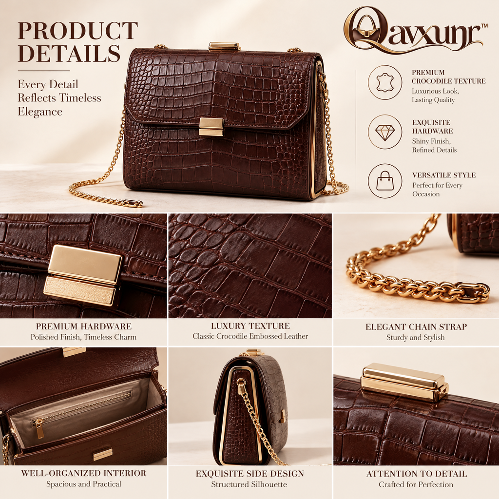 𝑸𝒂𝒗𝒙𝒖𝒏𝒓™ Croc-Embossed Chain Shoulder Bag
