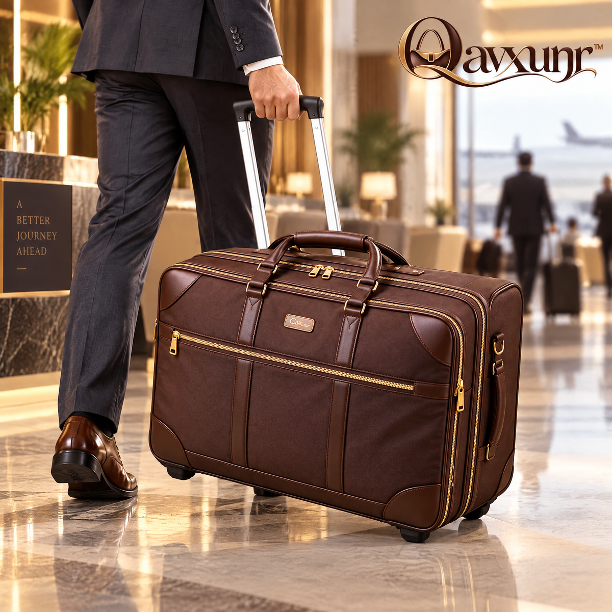 𝑸𝒂𝒗𝒙𝒖𝒏𝒓™ Brown Trolley Travel Bag