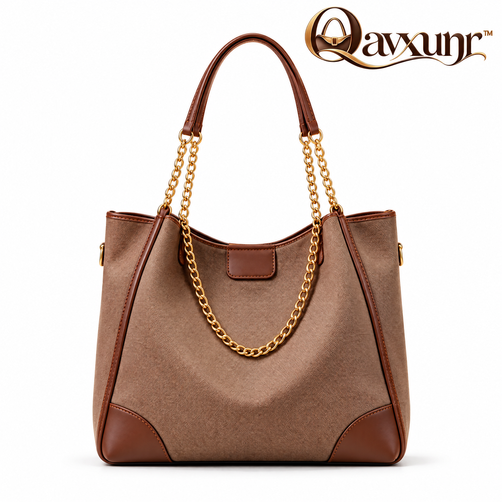 𝑸𝒂𝒗𝒙𝒖𝒏𝒓™ Brown Chain-Accent Tote Bag
