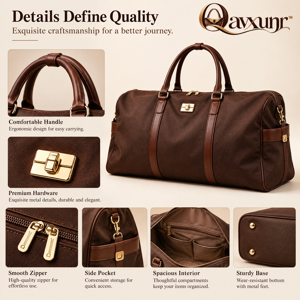 𝑸𝒂𝒗𝒙𝒖𝒏𝒓™ Brown Lock-Accent Weekender Bag