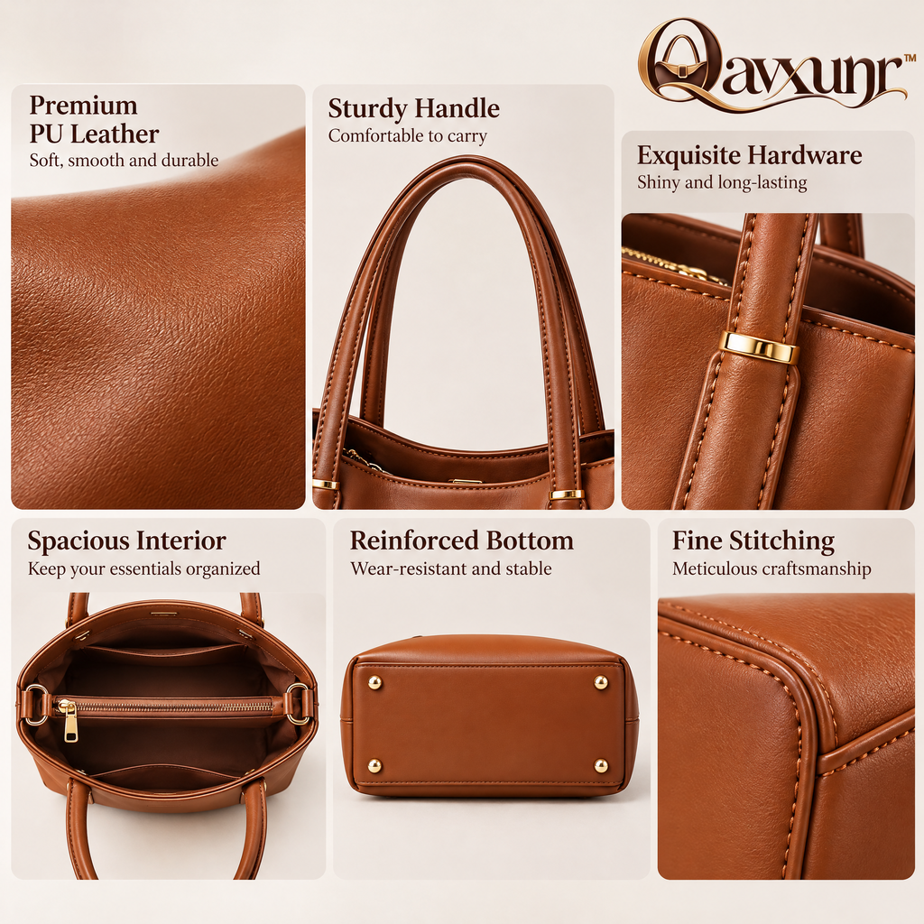 𝑸𝒂𝒗𝒙𝒖𝒏𝒓™ Cognac Faux Leather Everyday Tote