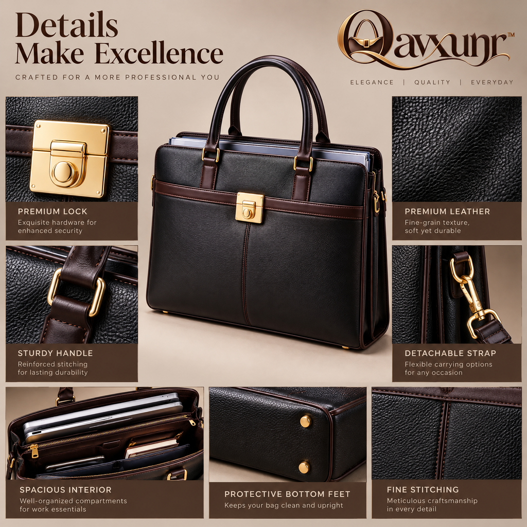 𝑸𝒂𝒗𝒙𝒖𝒏𝒓™ Black & Brown Lock-Clasp Briefcase